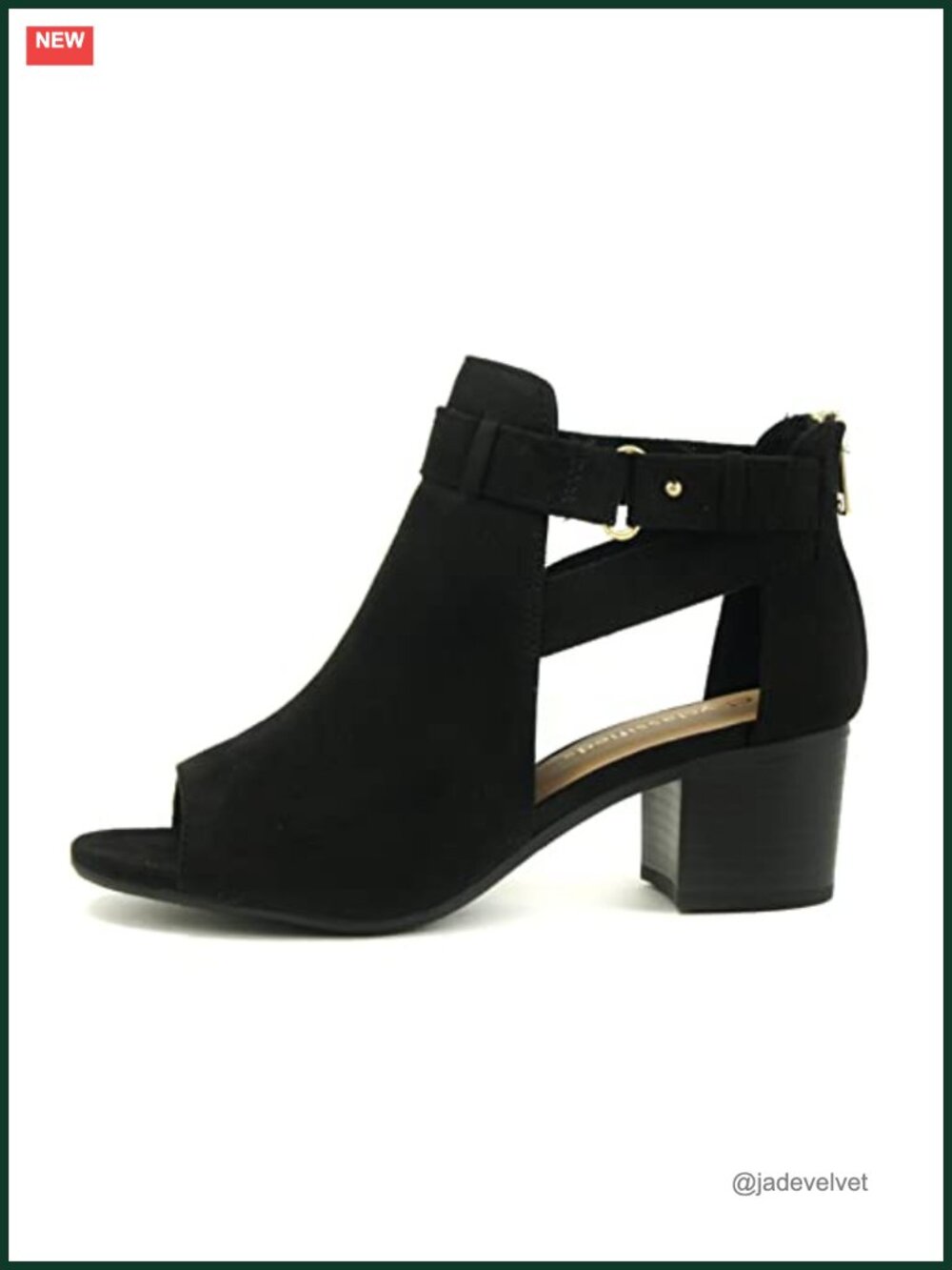 Women's Cutout Side Strap Mid Chunky Heel Ankle Bootie